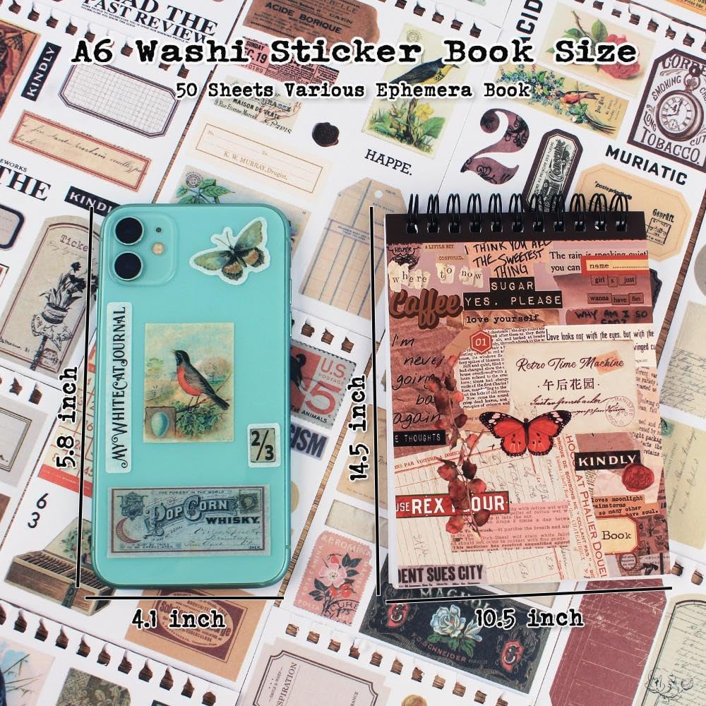 532 PCS Vintage Scrapbook Stickers - Afternoon Garden (50 Sheets) 4.1 x 5.7 x 0.2 inches