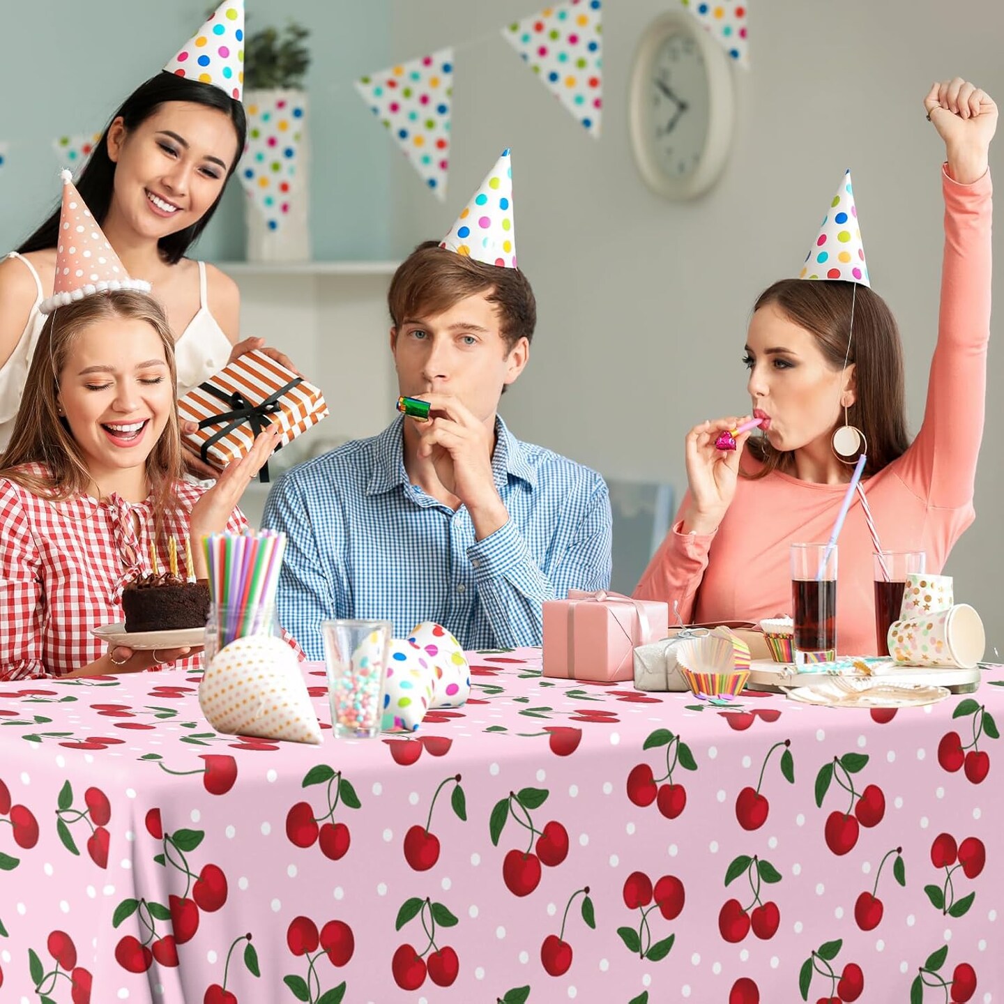 Cherry Plastic Table Clothes Disposable Pink Table Cover