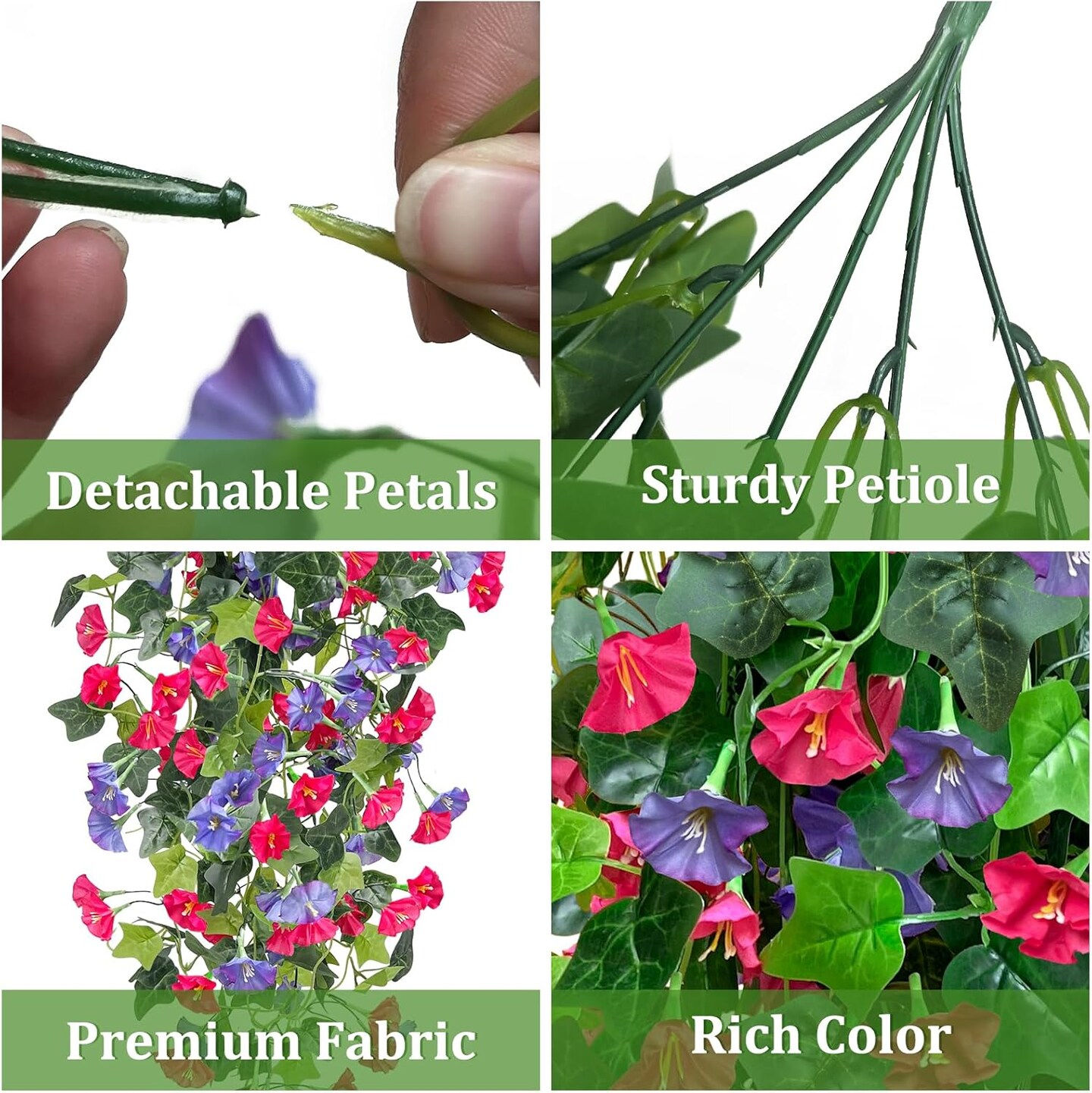 2PCS Artificial Fake Hanging Flowers Plants (Purple + Fuchsia) 1.57"D x 1.57"W x 34"H