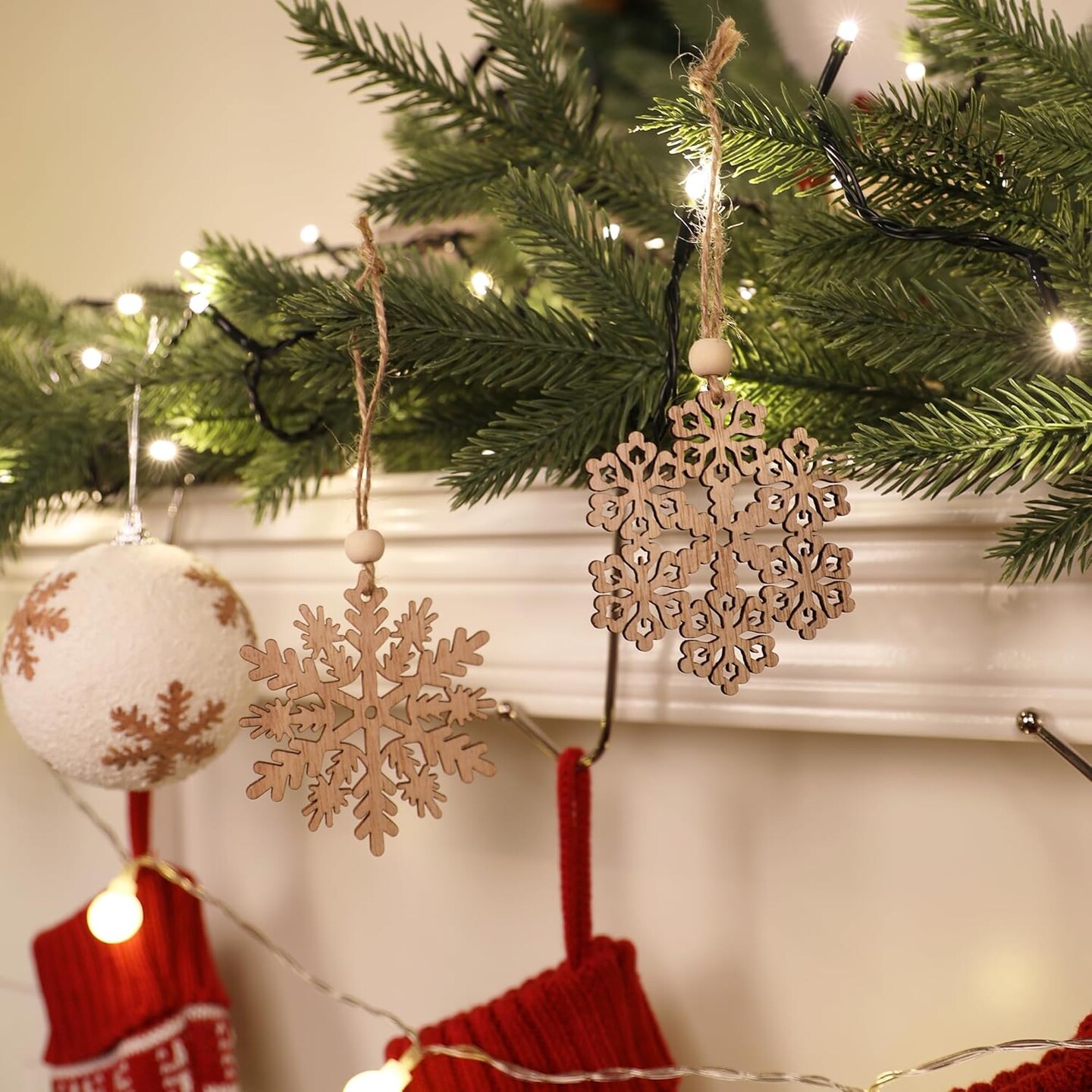 24 Pieces Wooden Christmas Snowflakes Ornaments - Rustic