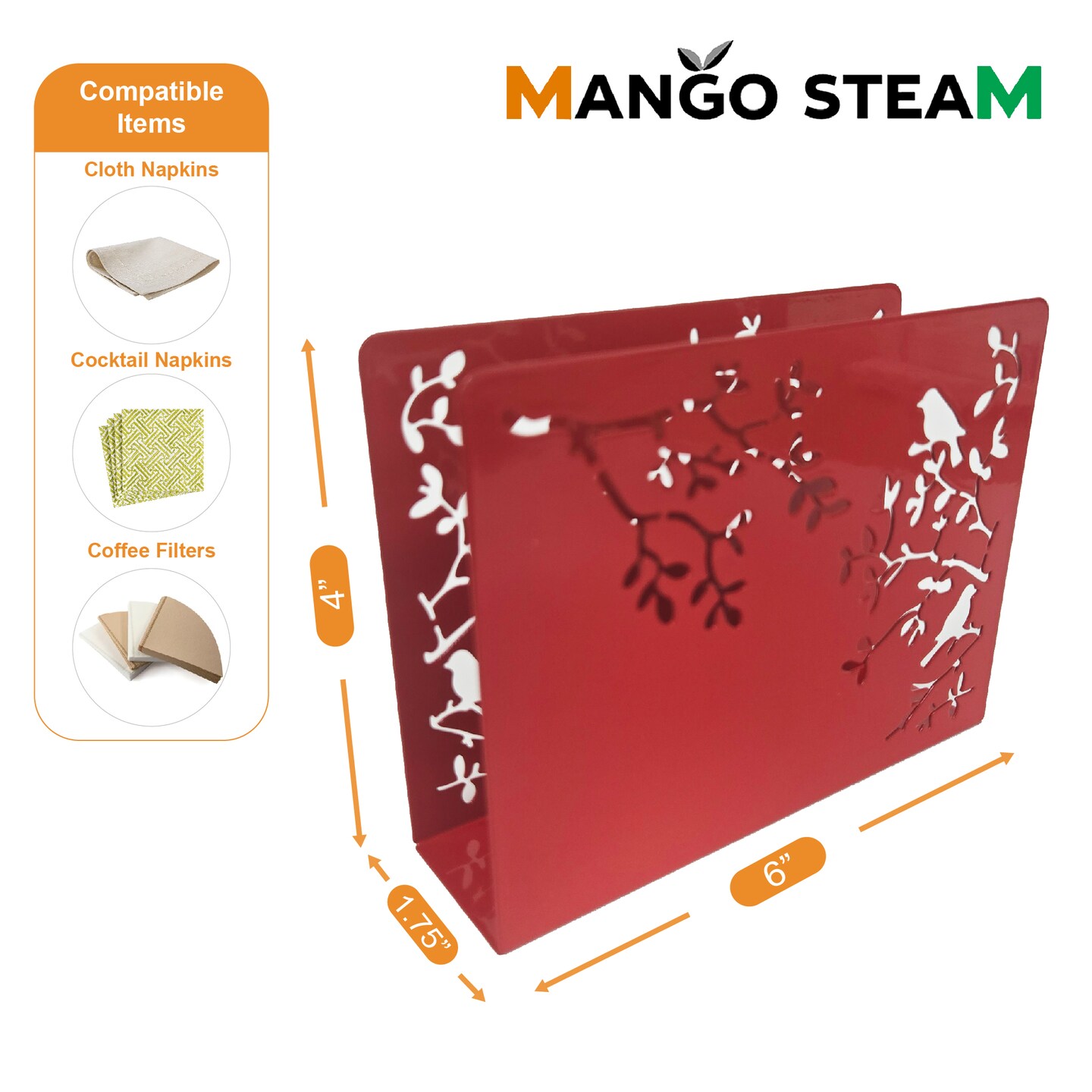 Mango Steam Songbird Tabletop Napkin & Letter Holder for Home, Kitchen, Restaurants