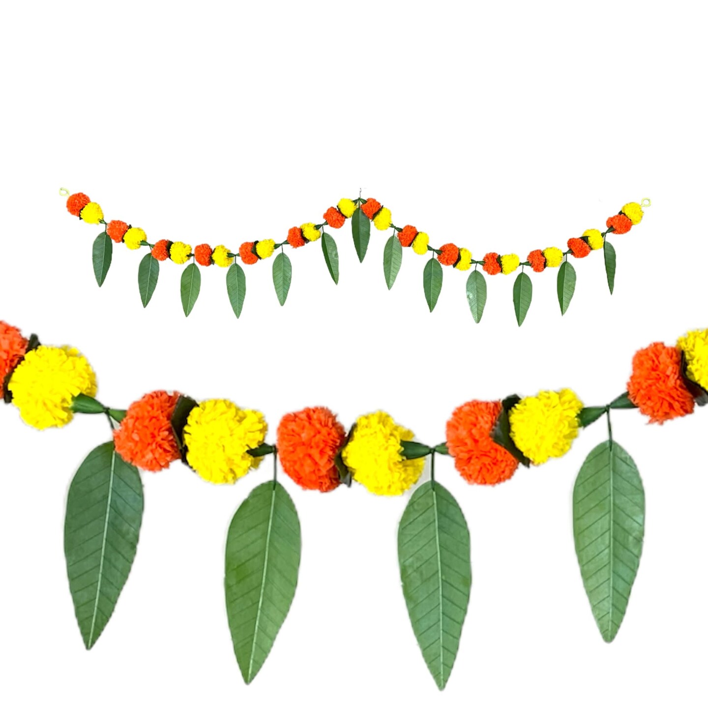 5 Feet Marigold Mango Leaf Door Toran Hanging Valance Festival Garland Indian Wedding Decor Indoor Outdoor Bandarwal Pooja Decor Diwali Decoration