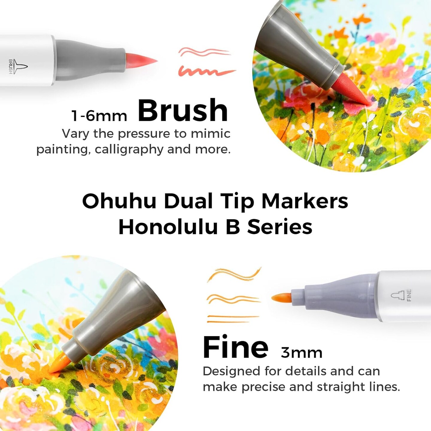 Ohuhu 48 Mid-Tone Alcohol Markers - Dual Tip Art Markers - Honolulu/ Honolulu B