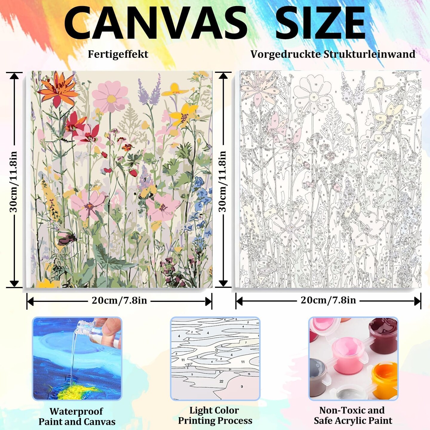 3 Pack Wildflowers Paint by Numbers Kit with Wooden Frame - 8x12 inch (Style 1)