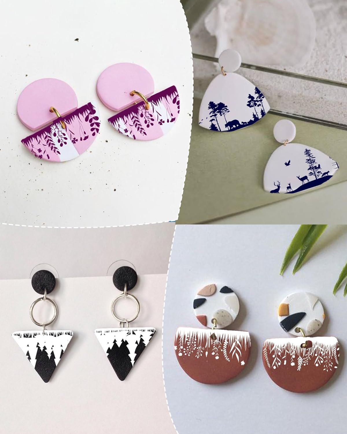 6 Pcs Reusable Pine Tree Stencils for Polymer Clay