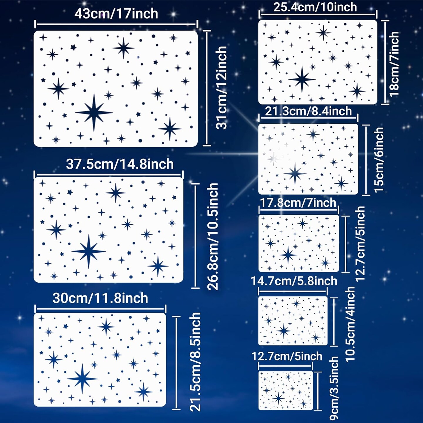 8 Pcs Reusable Independance Day Large Star Stencils (Starburst)