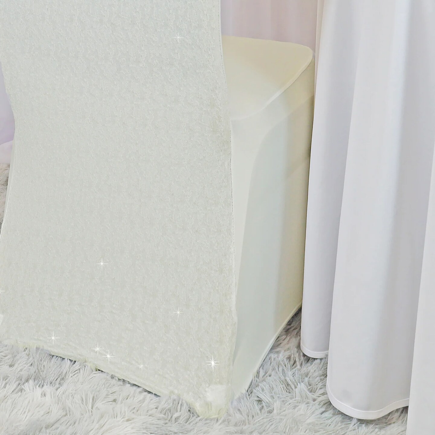 1 Piece Ivory Sequin Spandex Chair Cover Stretch Fit for Banquet Seating