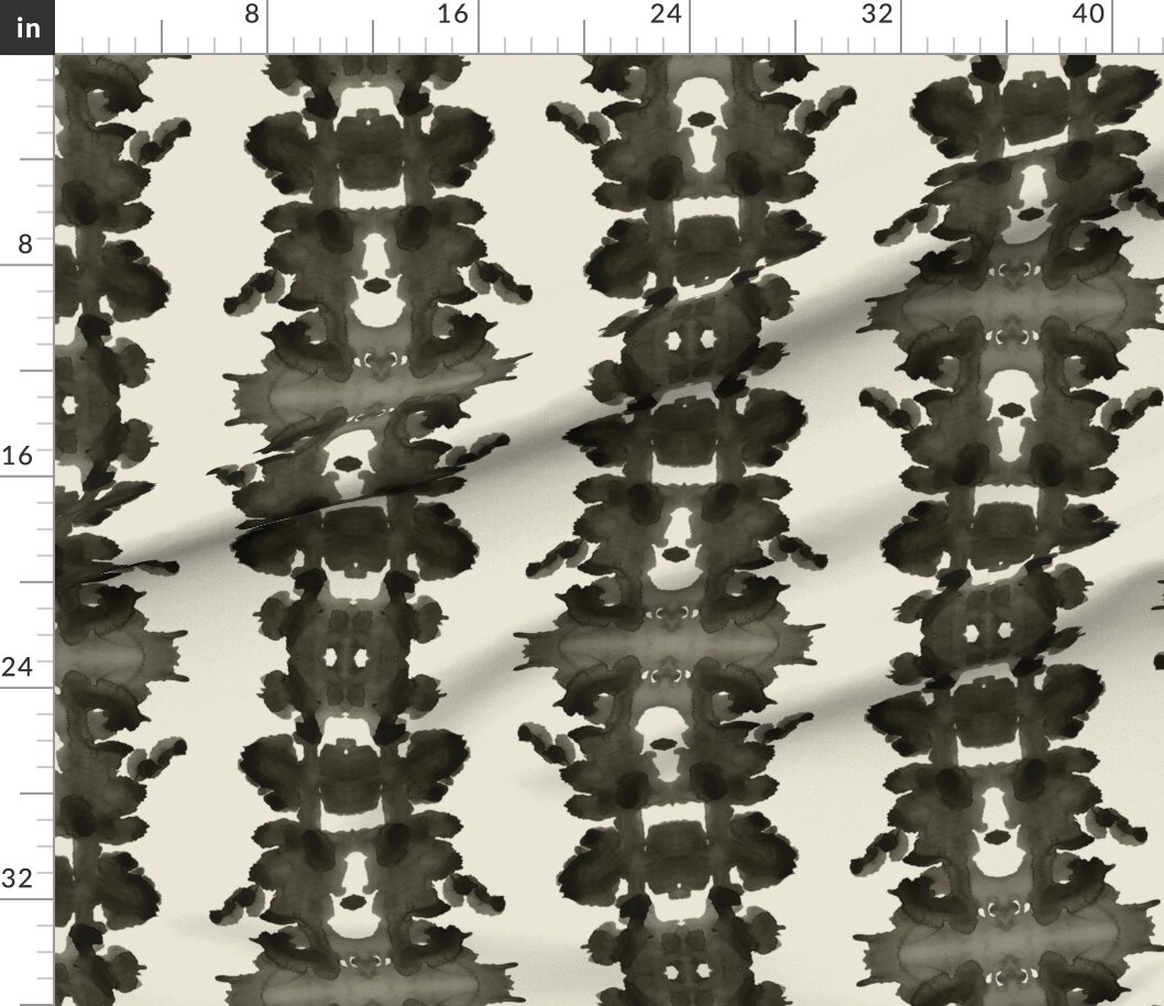 Black Ink Blot Abstract Paint Blob Stripe Cream Beige Custom Printed Fabric by Spoonflower Various Fabrics by the Yard or Fat Quarter