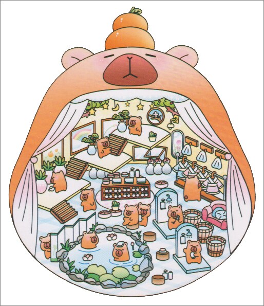 Capybara Bath House Landscape Sticker Scene, Isometric DIY Activity, Adorabilities