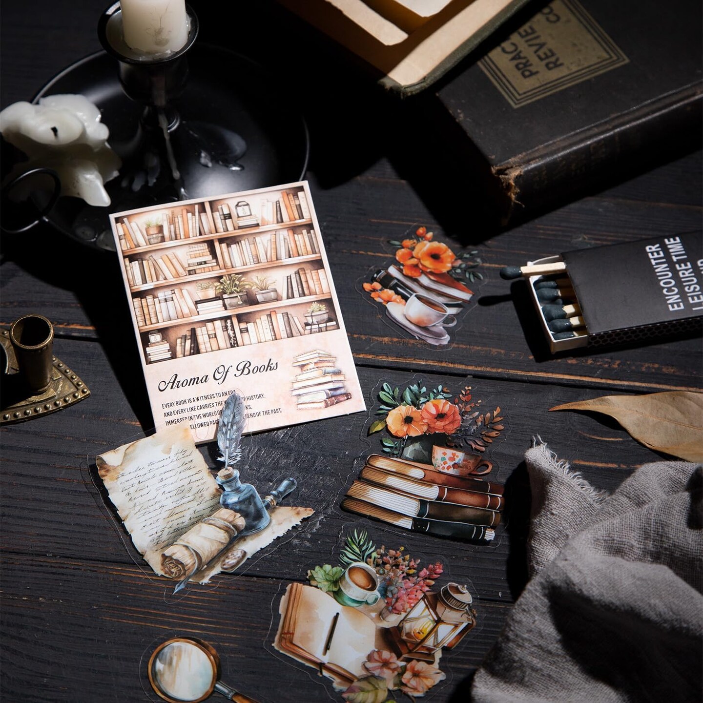 120PCS Vintage Book Sticker Set for Scrapbooking (Aroma of Books) 2.6 x 2.6 x 0.12 inches