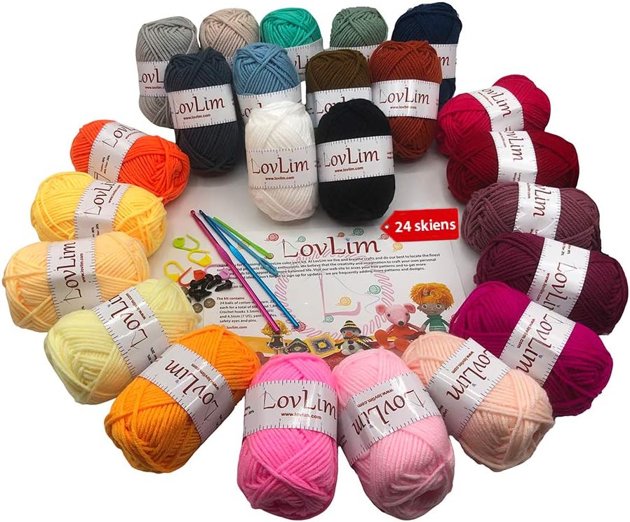 24 Soft Cotton Yarn skeins, 1500+ Yards for Crochet and Knitting
