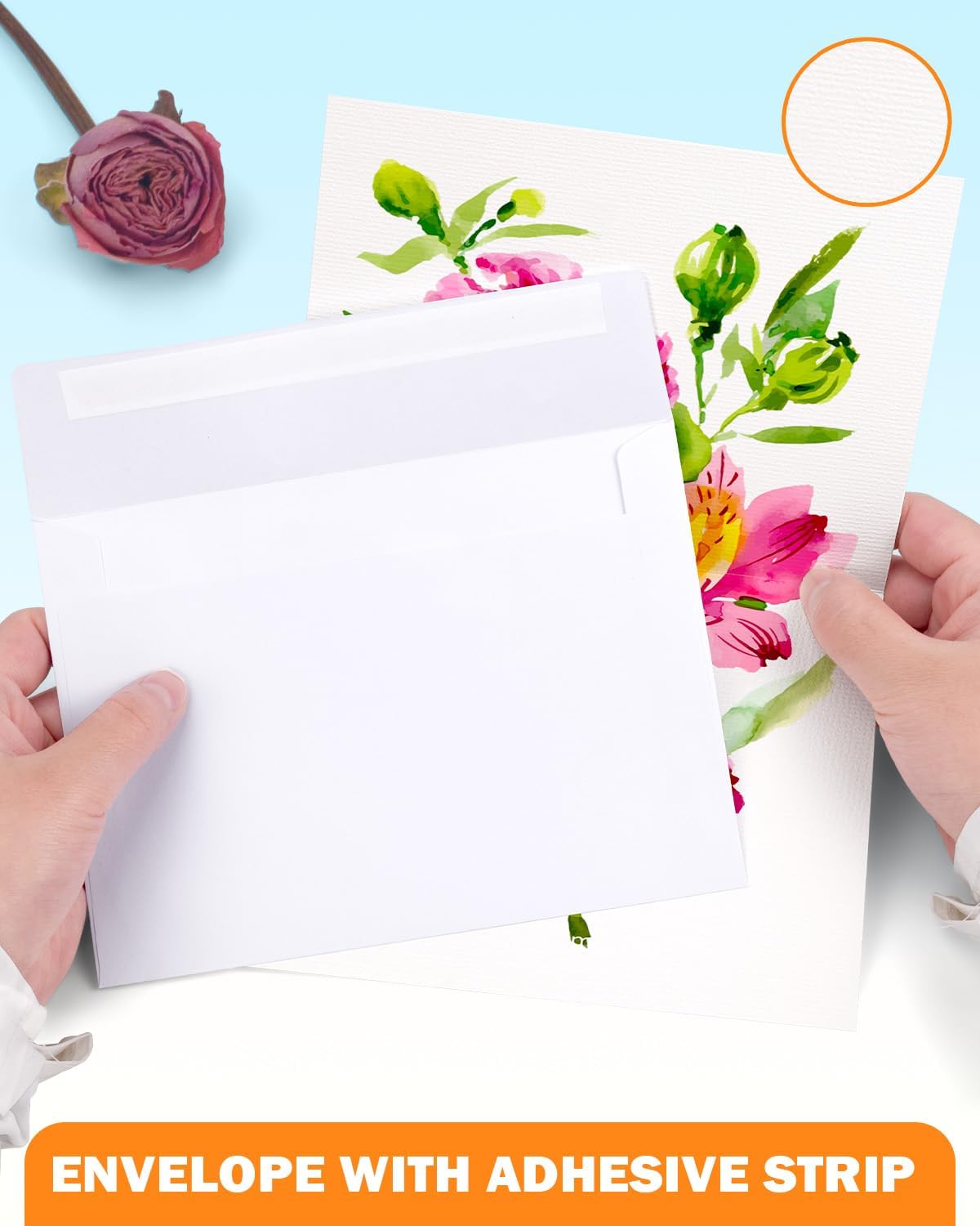 Watercolor Cards and Envelopes Set - 50 Folded 5x7 Inch