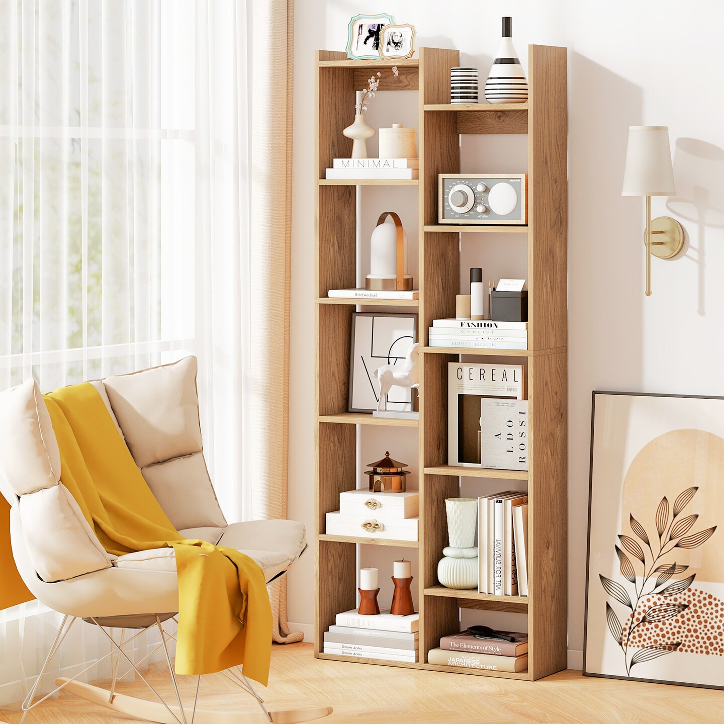 11-Tier Modern Bookcase with Anti-Tipping Kits and Open Storage Shelves