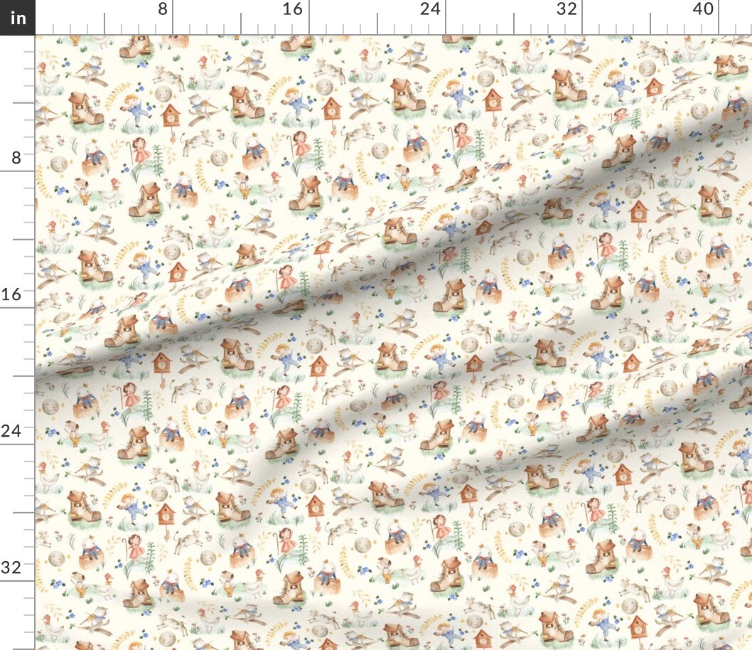 Various Fabrics by the Yard or Fat Quarter Mother Goose Animals Baby Kids Brown Green Cream Blue Moon Cow Custom Printed Fabric by Spoonflower