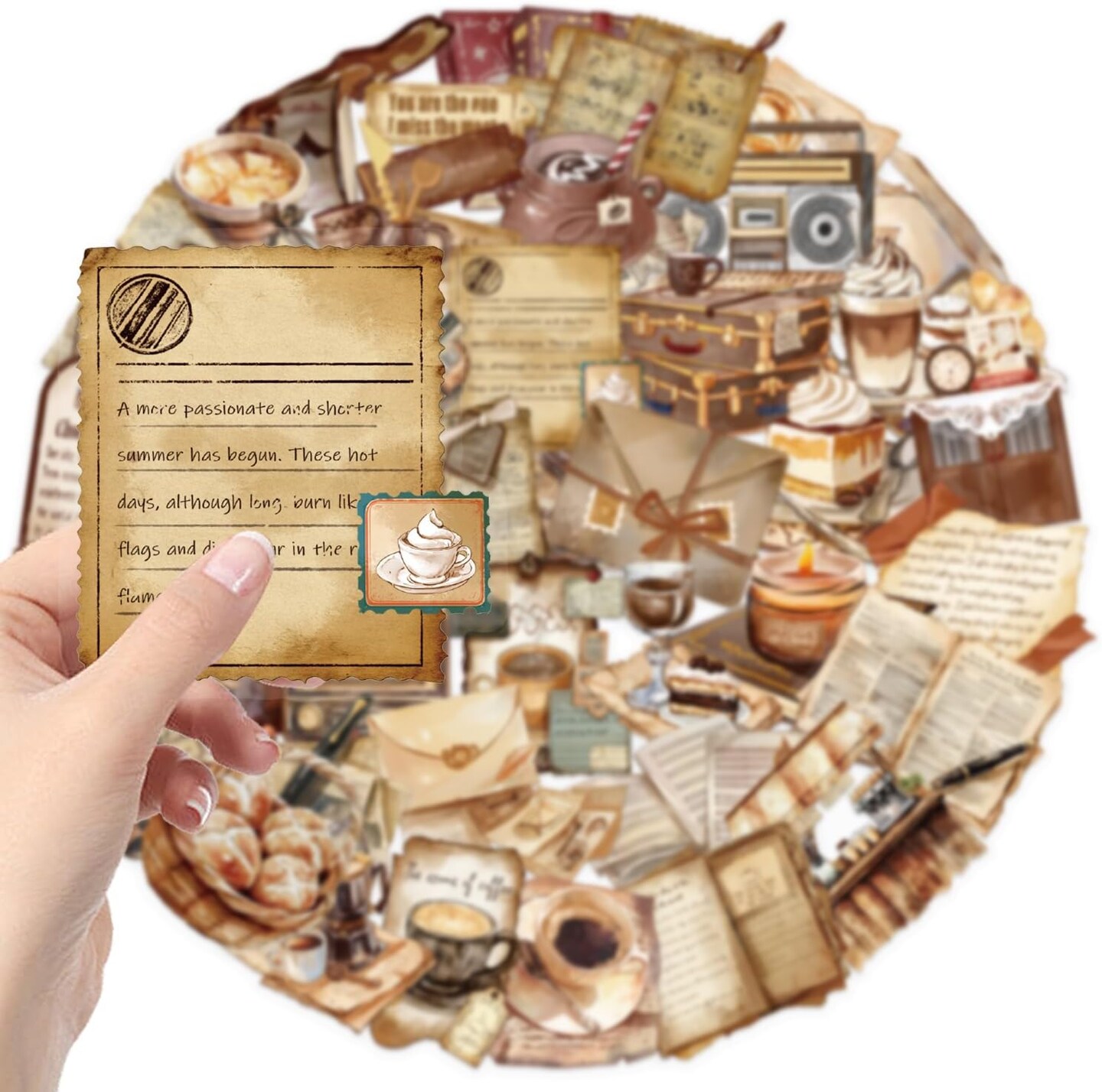 50Pcs Vintage Stickers Set, Graffiti Retro Cafe for Scrapbooking (Multicolor)