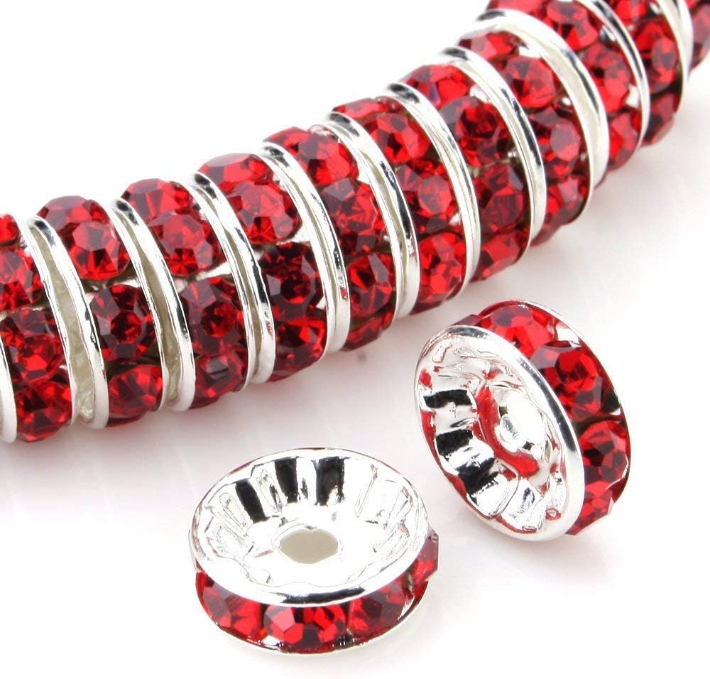 100Pcs Rondelle Spacer Beads 8mm Silver Plated Czech Crystal Rhinestone