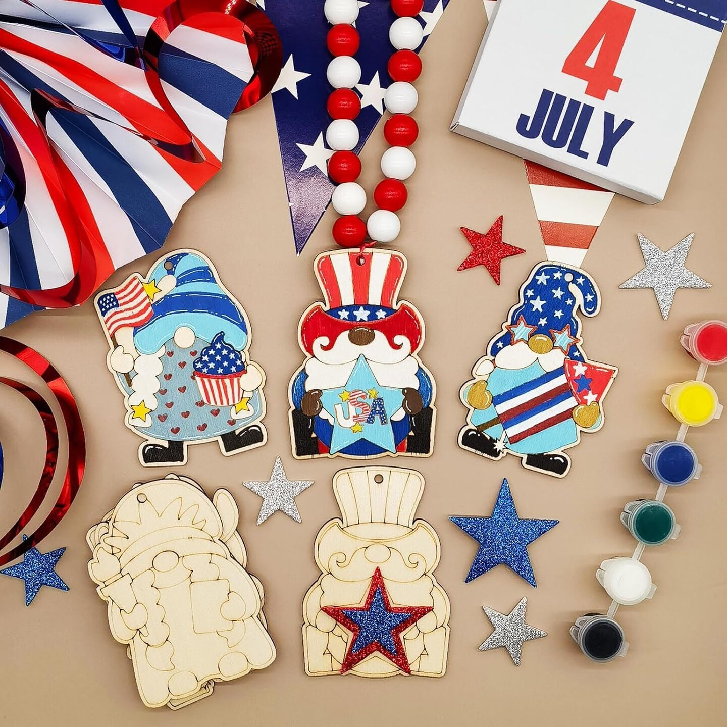 36 Pcs 4th of July Ornaments Crafts Wooden American Flag Decoration