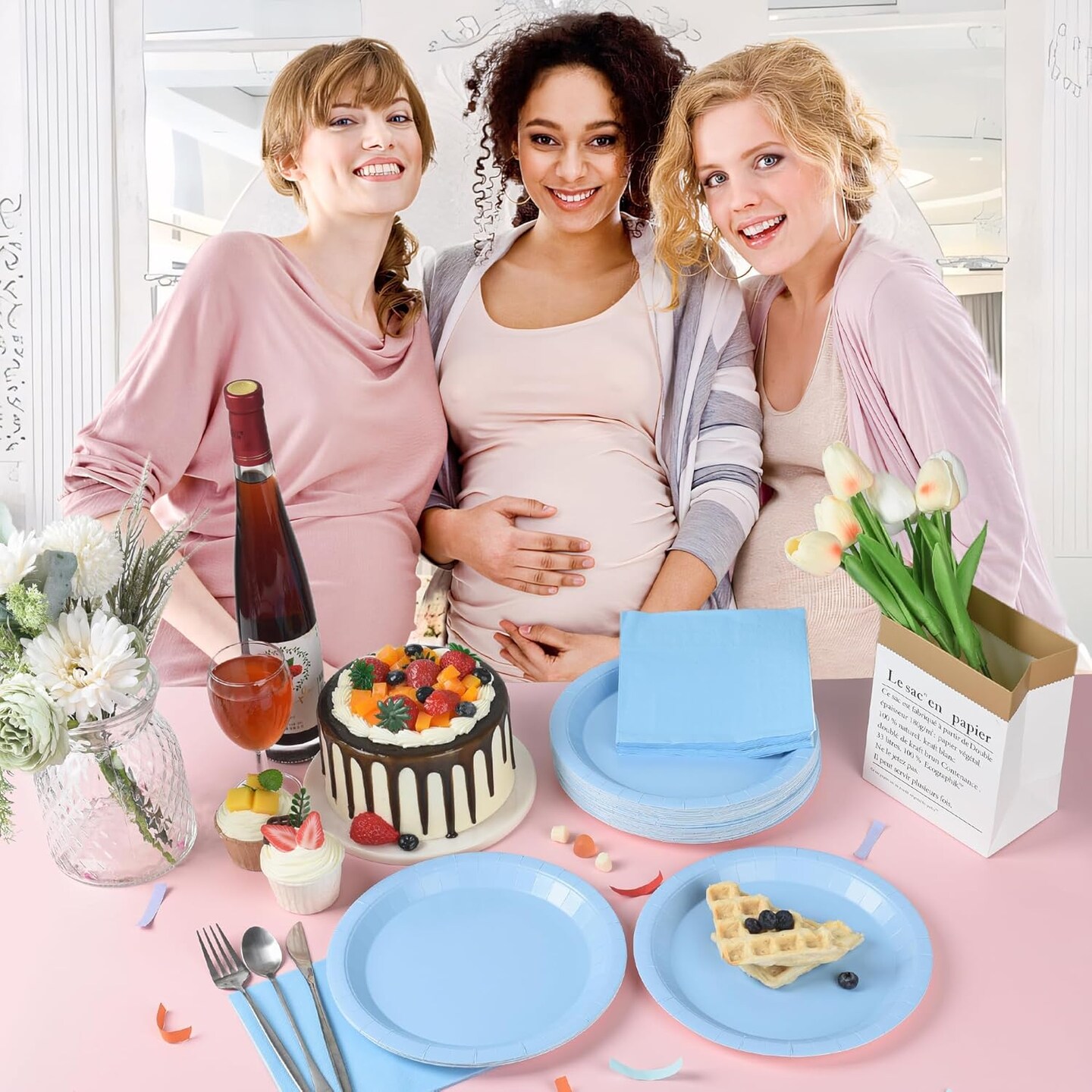 Baby Shower Blue Plates &#x26; Napkins Set &#x2013; Serves 50 Guests