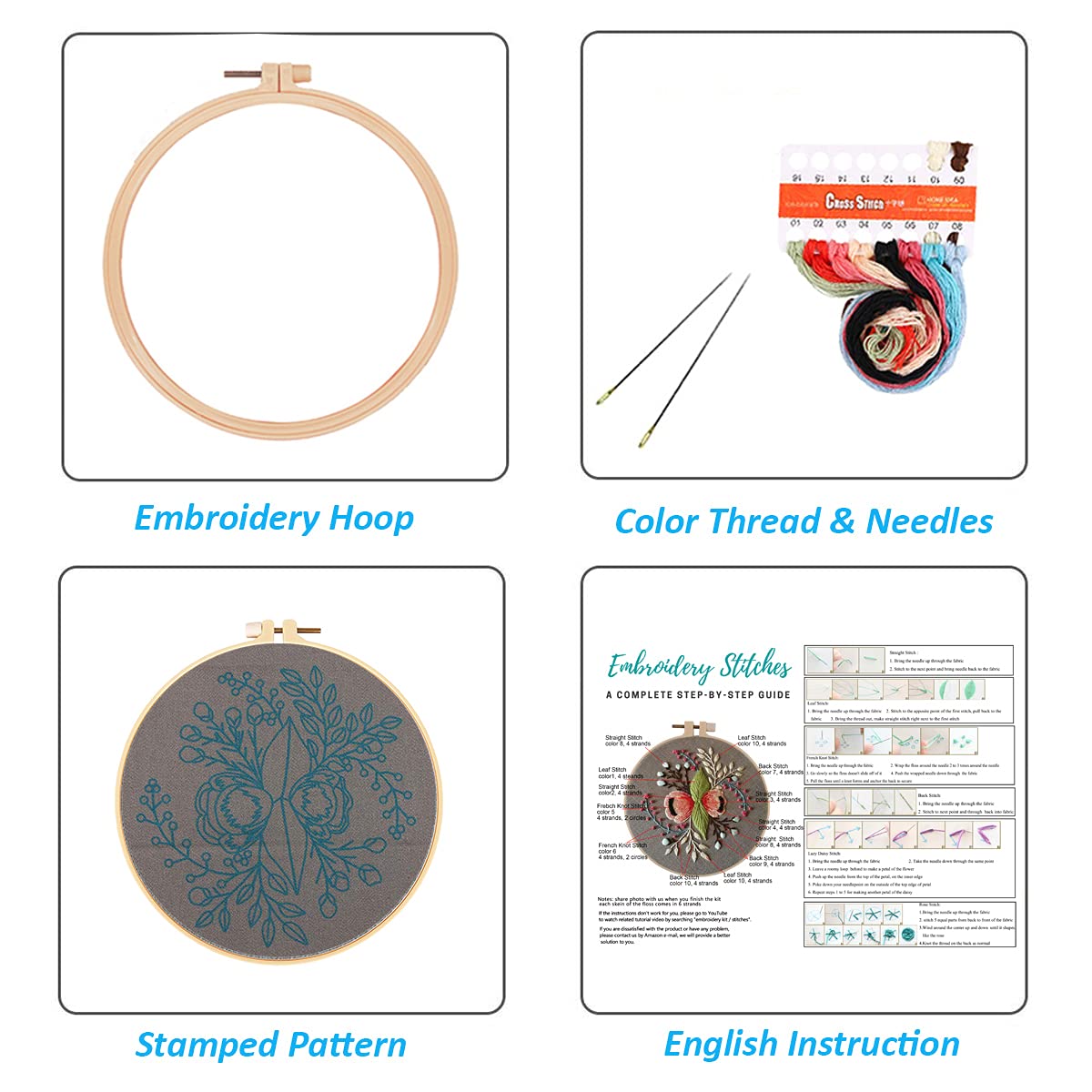 Louise Maelys Embroidery Starter Kit Full Range of Stamped Cross Stitch Kits for Beginner Including Cloth with Pattern,Embroidery Hoop,Color Threads