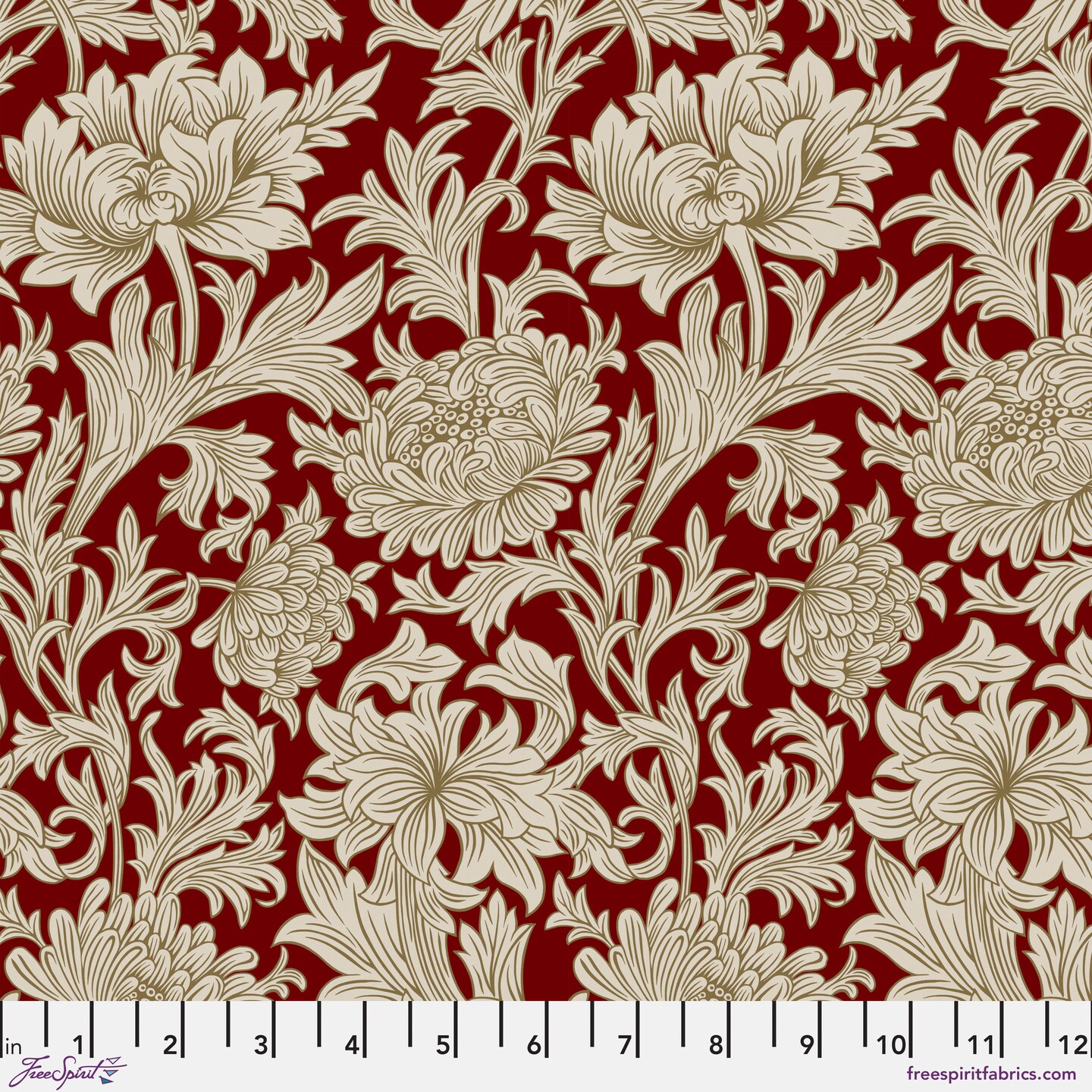 Chrysanthemum Tonal in Crimson (pwwm080.crimson) | The Oxford Holiday Collection | The Original Morris & Co | Free Spirit