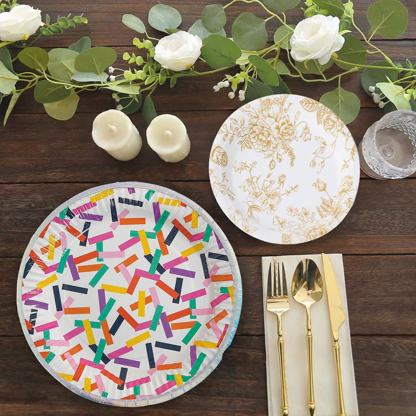 8 Count Tropical Confetti Paper Dessert Plates 7 Inch Colorful Birthday Party Supplies