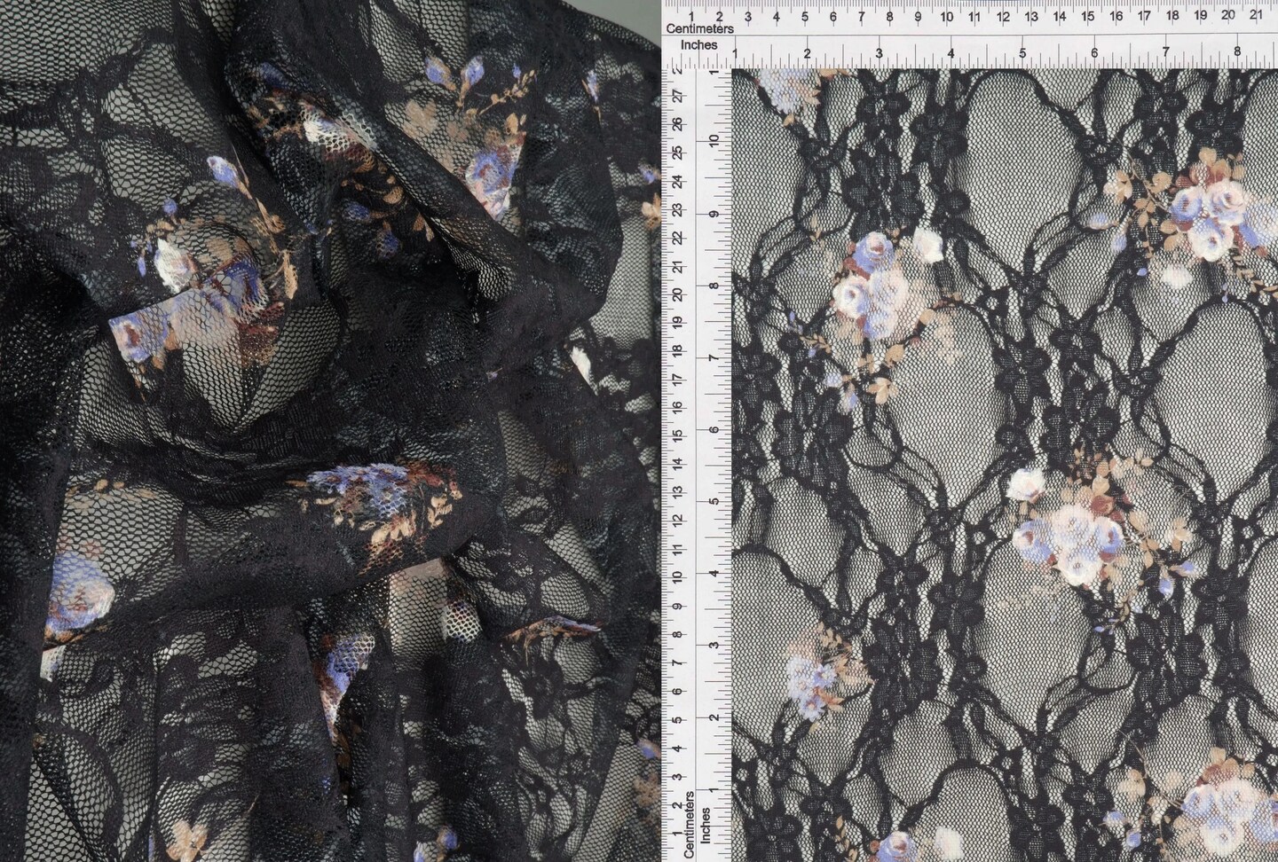 1 Yard Digital Floral Lace Fabric, 56/58&#x2033; Wide Polyester Spandex Blend