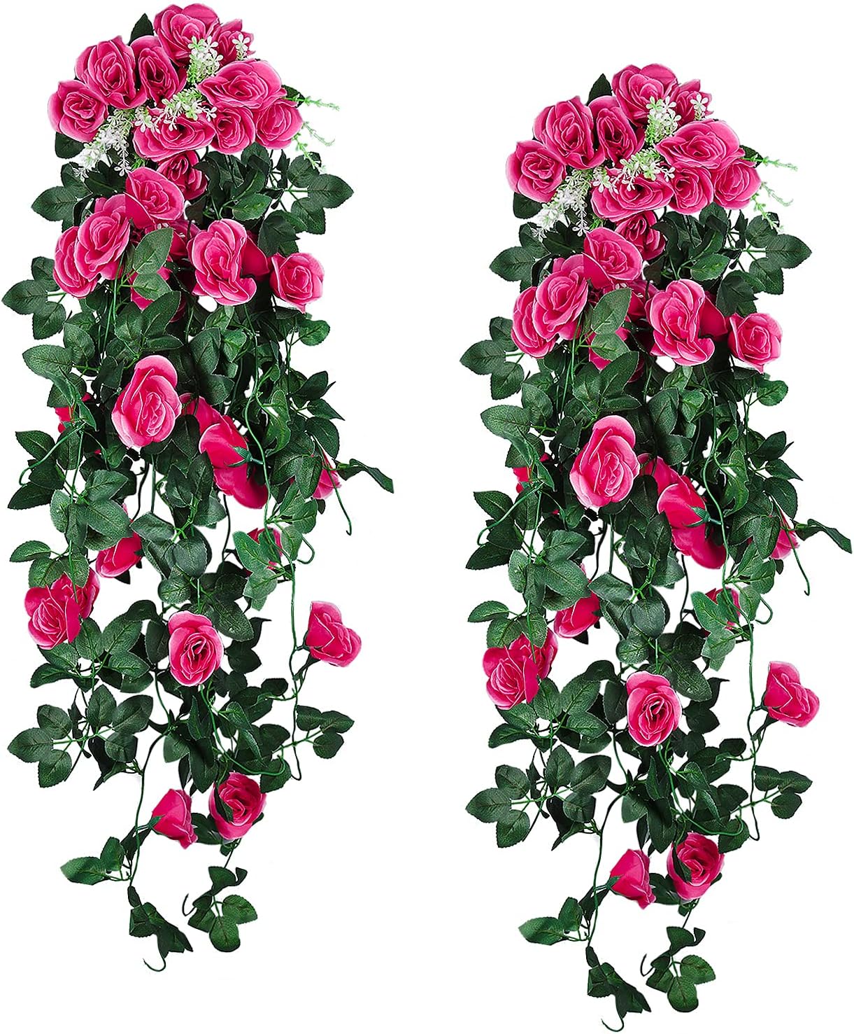 2PCS Artificial Hanging Flowers 3.3Ft Fake Flower Plants(Rose Red)