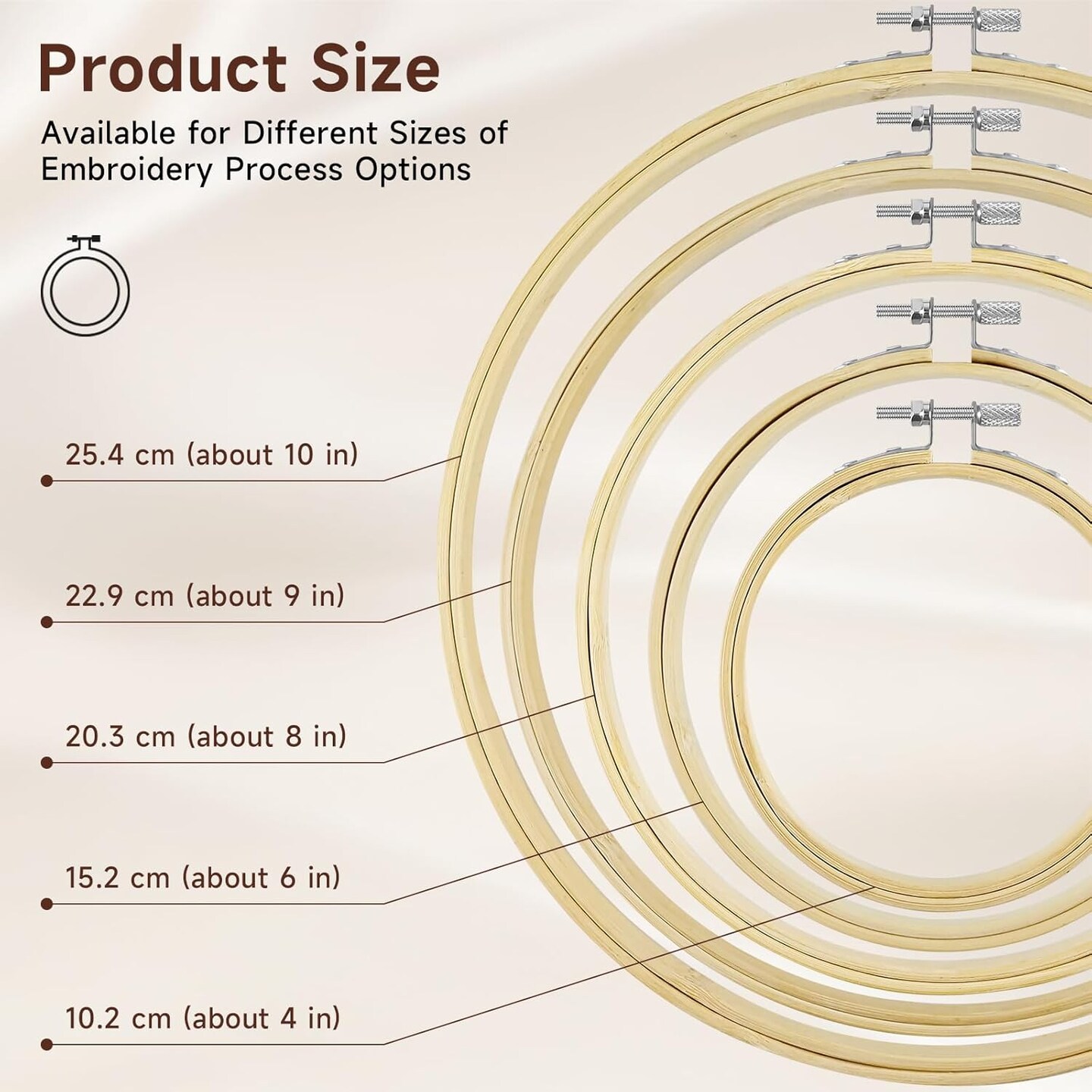 5 Pieces Bamboo Embroidery Hoops,(4”, 6”, 8”, 9”, 10”) Set for Embroidery
