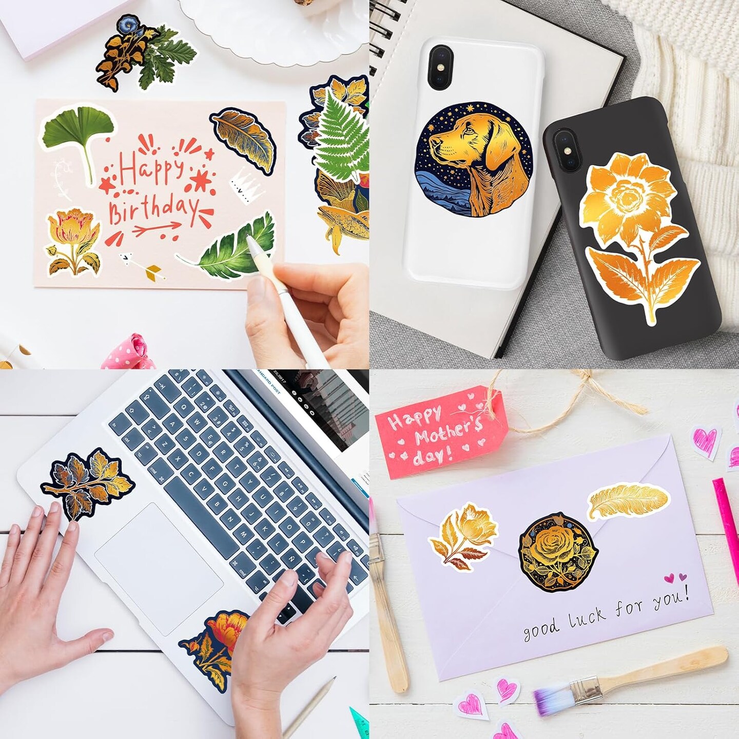 120PCS Gold Foil Washi Stickers (Golden, Purple, White) 3.26 x 2.24 x 0.01 inches