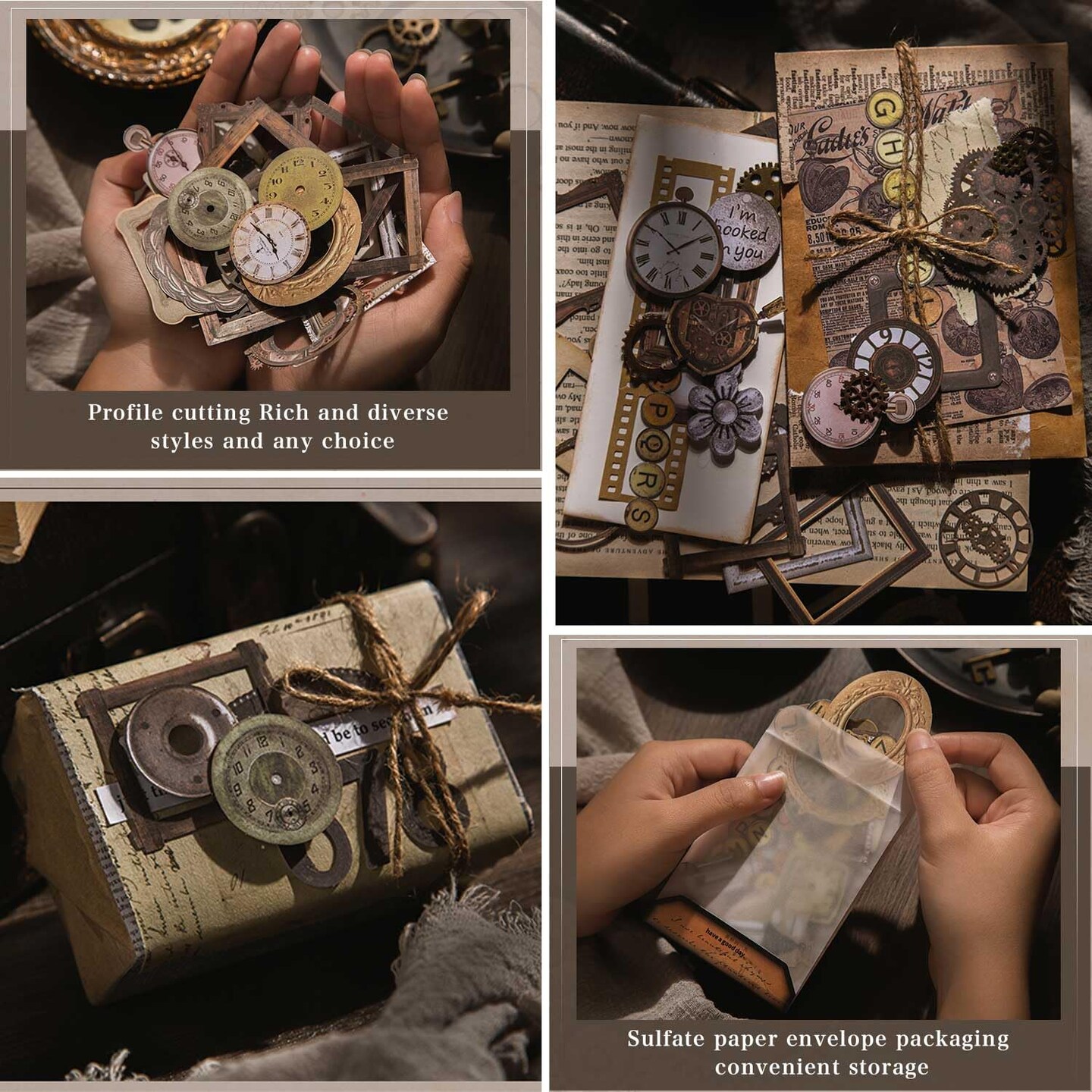 120pcs Steampunk Junk Journal Supplies, Small Vintage Scrapbook Materials Paper