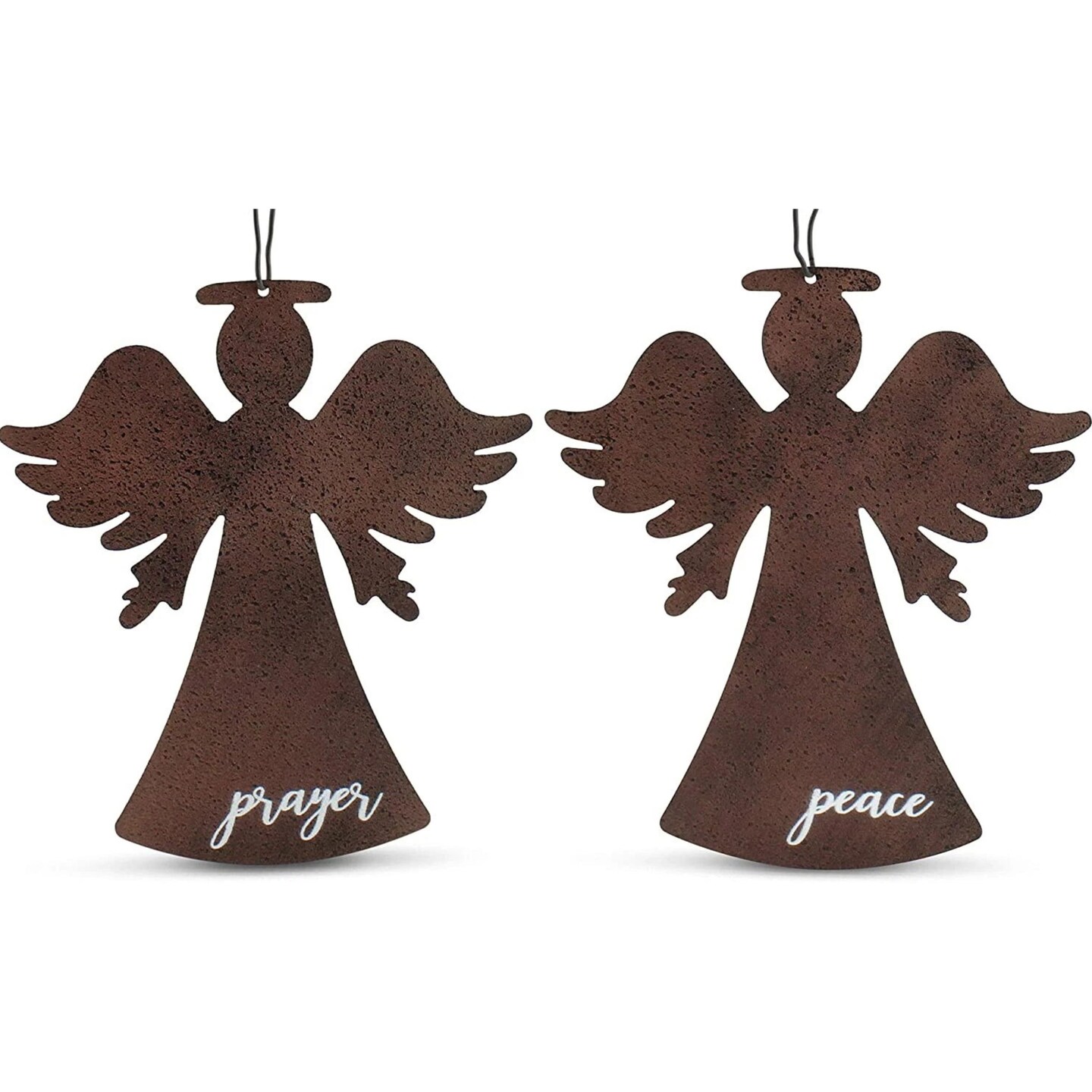Rustic Angel Metal Ornaments Set of 2 Farmhouse Christmas Decor
