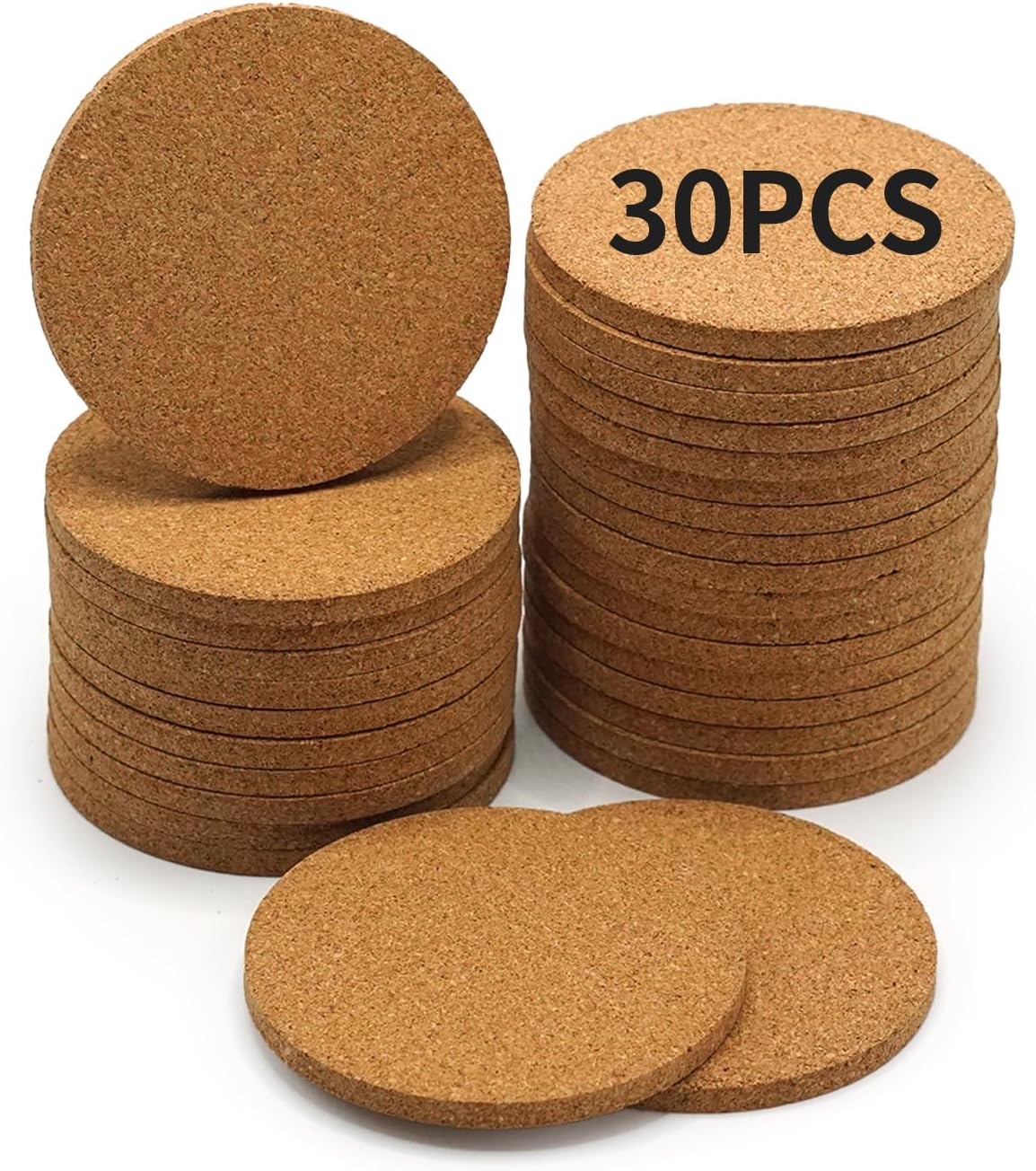 30 Pcs Cork Coasters Bulk for Drinks 3.5 Inch Absorbent Heat Resistant Blank Cork Coaster for Laser Engraving Round Non-Slip for Wine Glass, Mug, Coffee Cup, Plant, Tabletop Decoration
