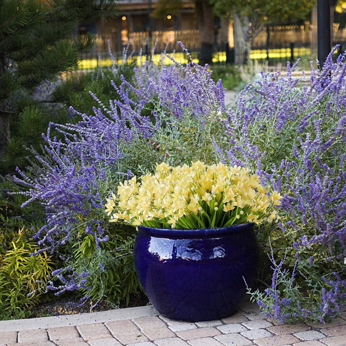 6 Bundles Artificial Daffodils Flowers, Fake Artificial Greenery (Yellow)