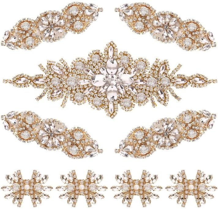 9 Pack Rhinestone Crystal Wedding Applique Iron on Patch