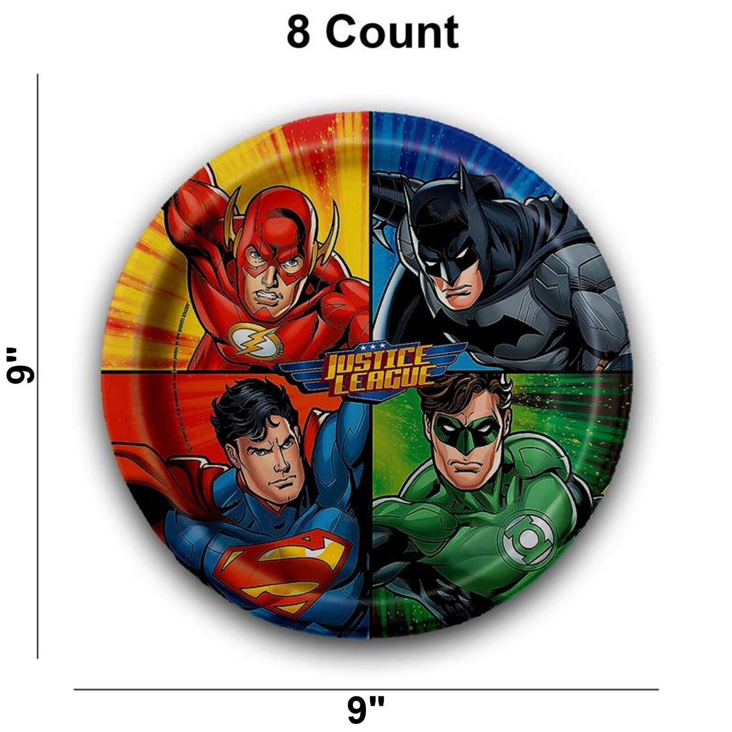 8 Ct. Justice League Superhero Paper Dinner Plates 9" Party Plates for Kids