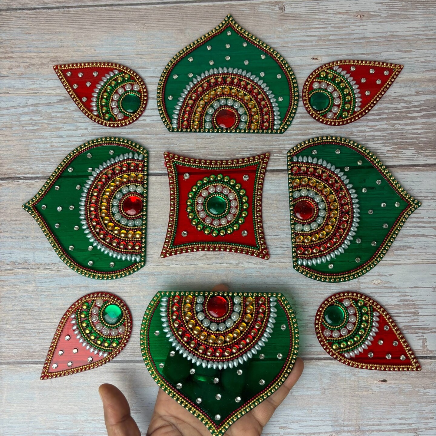 Diwali Acrylic Rangoli Set Decorative Pooja Floor Rangoli with Studded Stones Indian Traditional Multicolor Handmade Reusable Rangoli Set Festive Home Decor Housewarming Gift