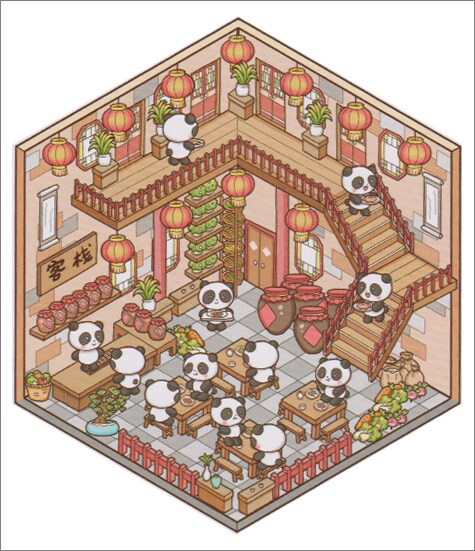 Panda Restaurant Isometric Sticker Scene, DIY Sticker Activity, Adorabilities