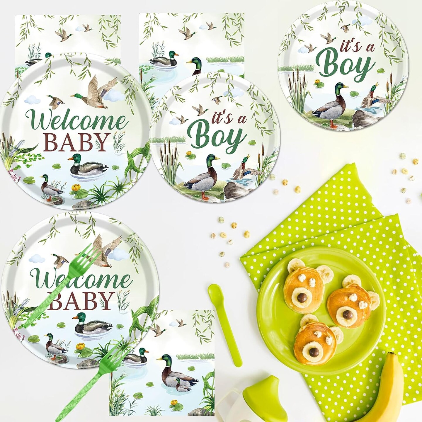 96PCS Mallard Duck Baby Shower Tableware Set - Serve 24