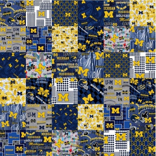 Licensed NCAA University of Michigan Cheater Quilt Cotton Fabric by the Yard