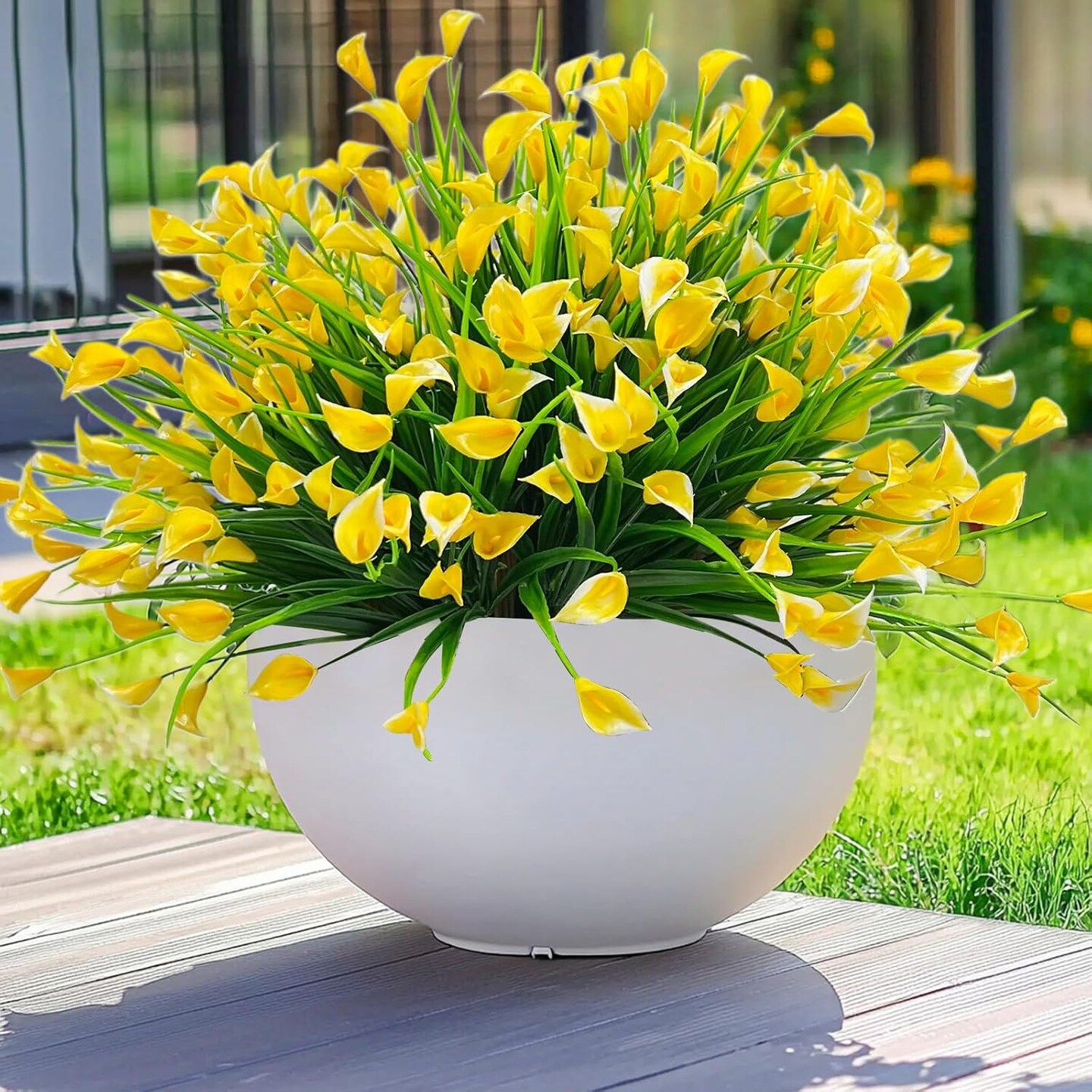 20 Bundles Calla Lily (500 Heads) Outdoor Faux Plants (Yellow) 13"D x 13"W x 14"H