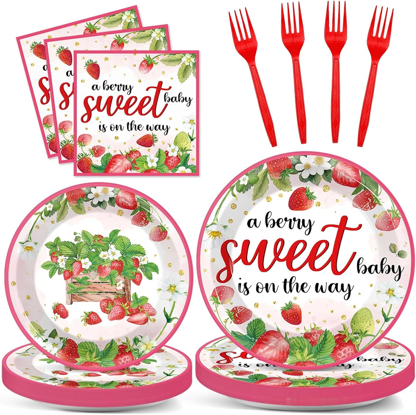 96Pcs Strawberry Baby Shower Party Supplies