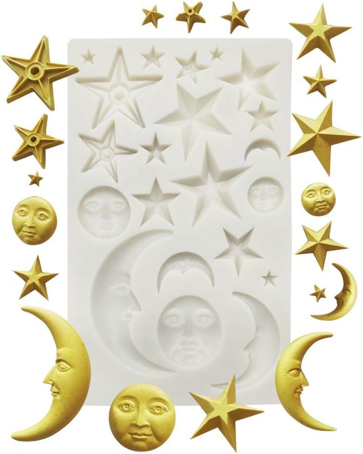 Moon Stars Sun Face Silicone Fondant Mold