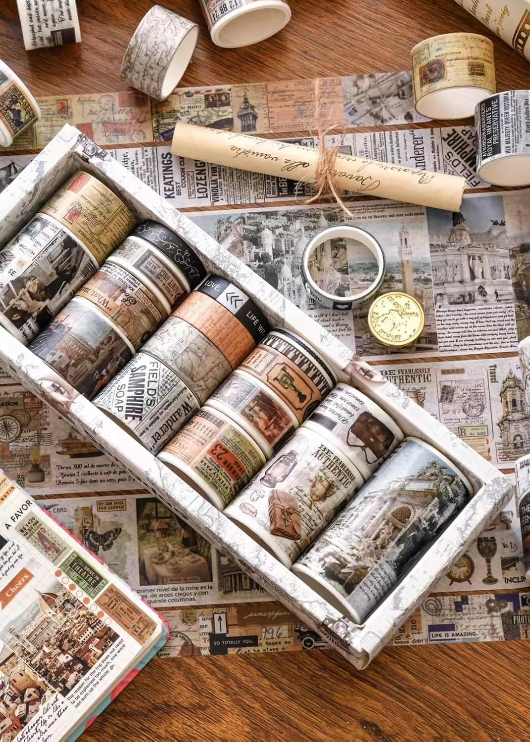 18 Rolls Vintage Washi Tape - (Travel The World)