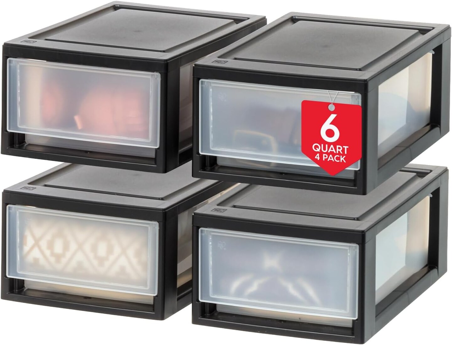 4-Pack 6 Qt. Plastic Drawer Storage Organizer (Black) 12"D x 9"W x 6"H