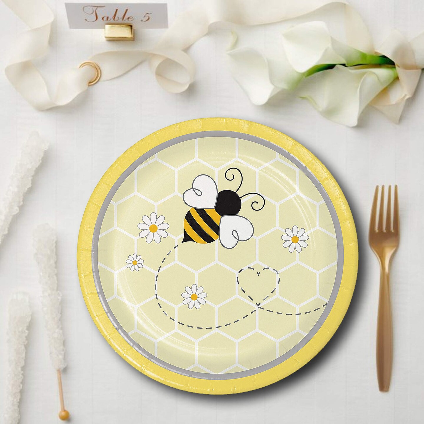 8 Ct Bumblebee Party Round Paper Dessert Plates 7" Disposable Plates