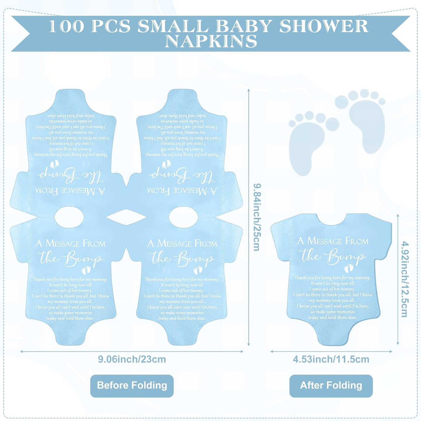 100 Pcs Small Baby Shower Napkins Bodysuit (Blue)
