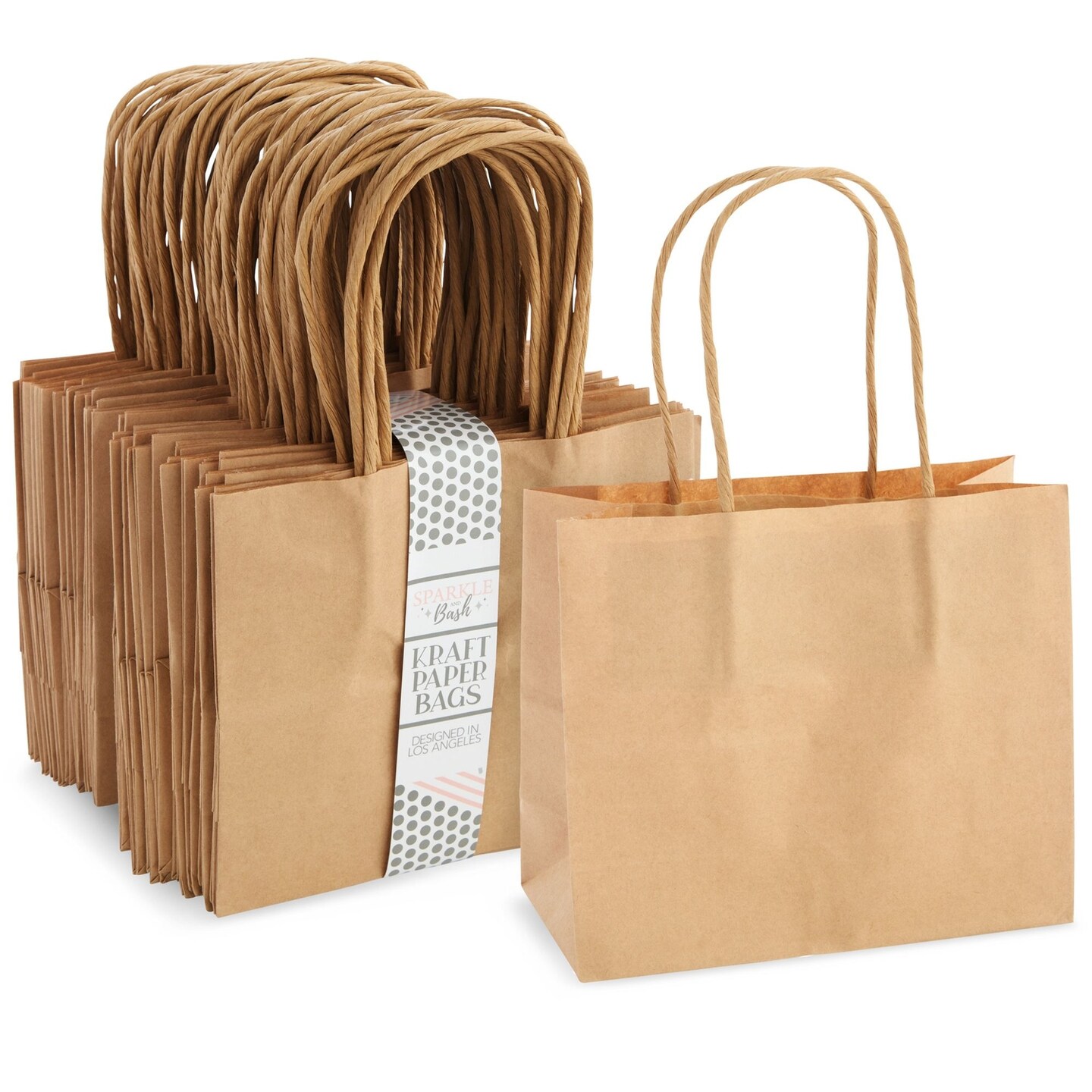 50 Pack Small Kraft Paper Gift Bags with Handles, Brown Shopping Bag Bulk for Birthday & Wedding Party Favor, 6 x 5 x 2.5 in