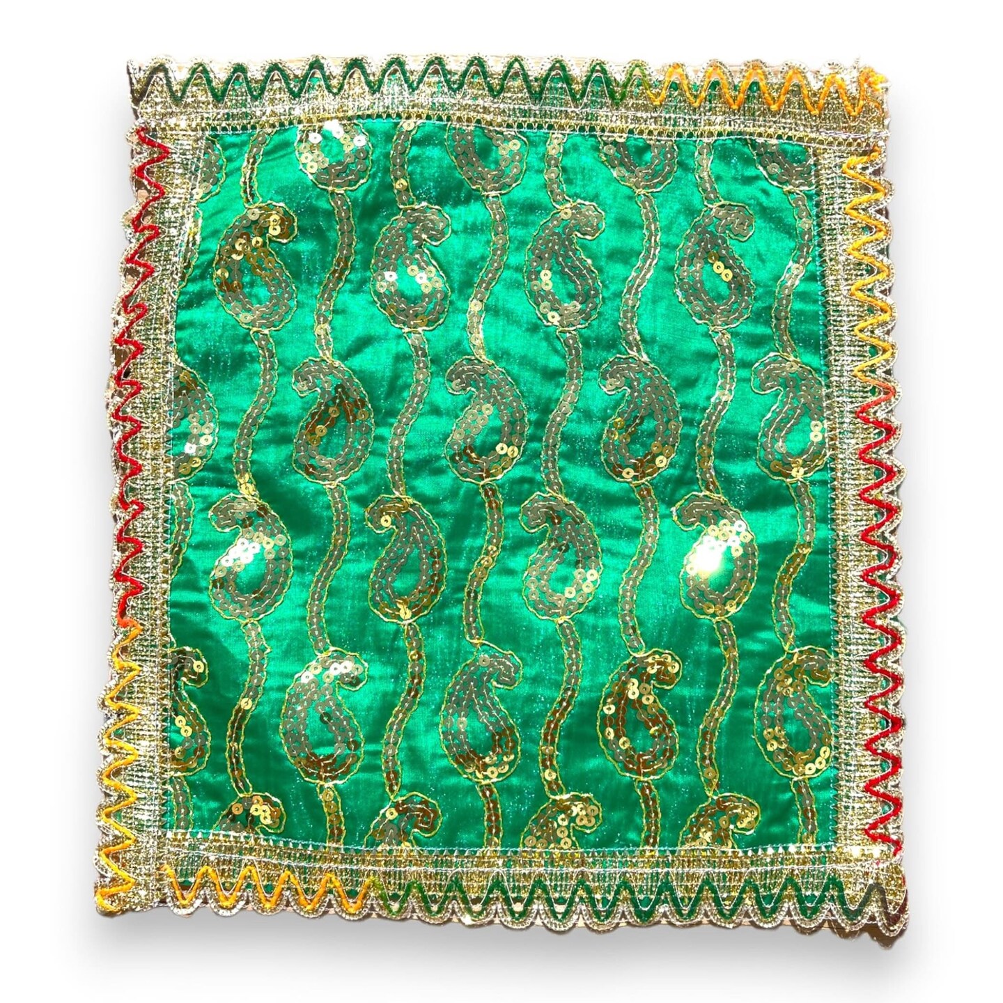 Cloth Pooja Mat Aasan Decorative Silk Mix Fabric Cloth for God Goddess Idol Puja Asan Mandir Temple Home Office Decor Base Chowki Asana Indian Festival Diwali Decoration - Housewarming Gift