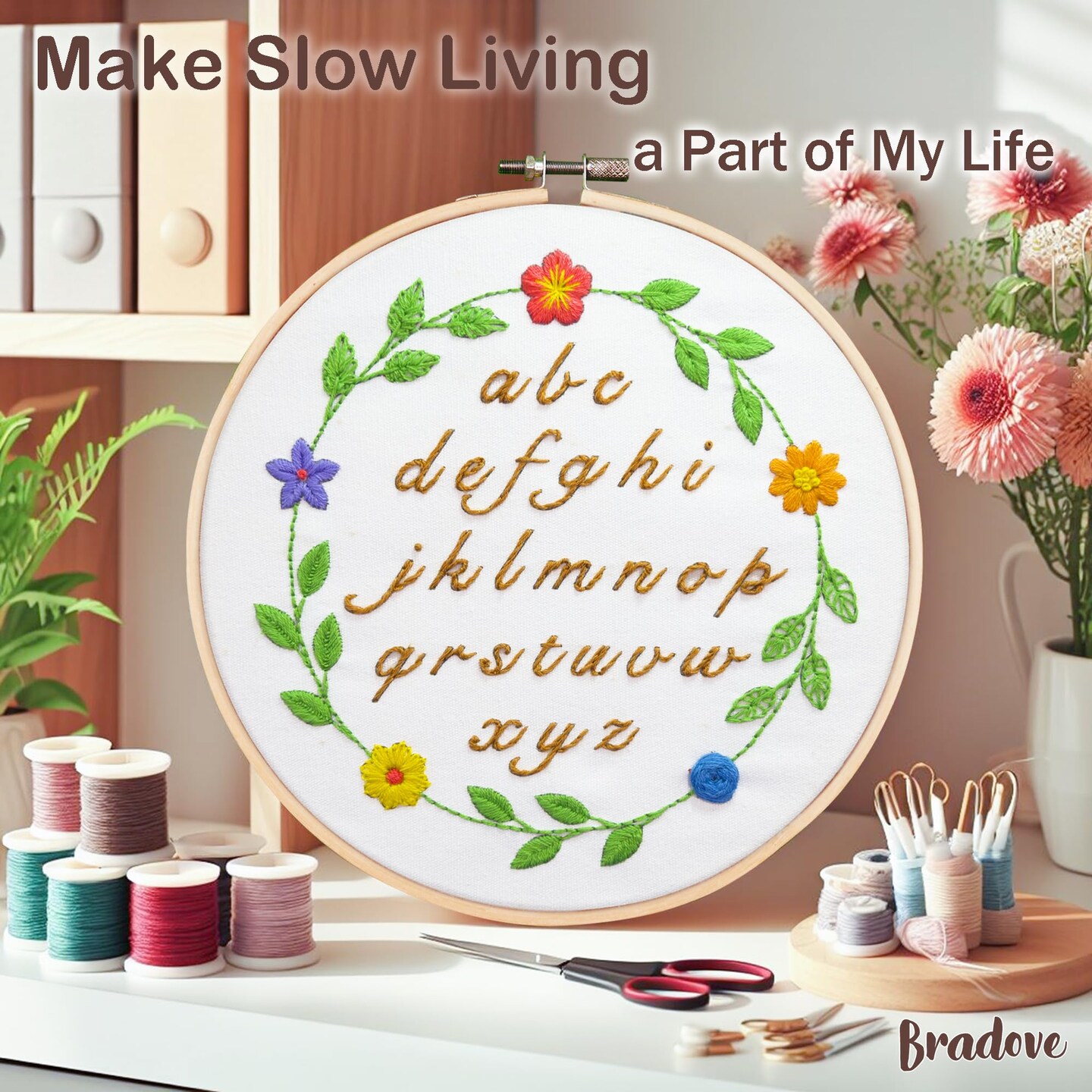 Bradove 3 Sets Alphabet Letter Practice Embroidery Kit for Beginners Adults Kids with Embroidery Patterns, Learn to Embroider Kit Adult Beginners
