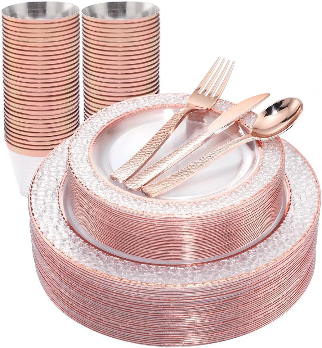 150PCS Rose Gold Plastic Silverware